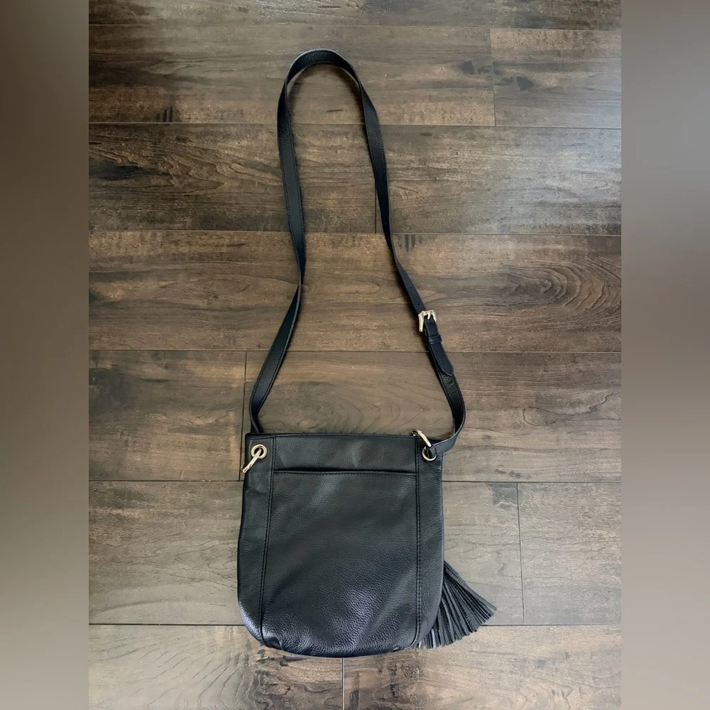 MK Genuine Leather Black Tassel Charm Crossbody